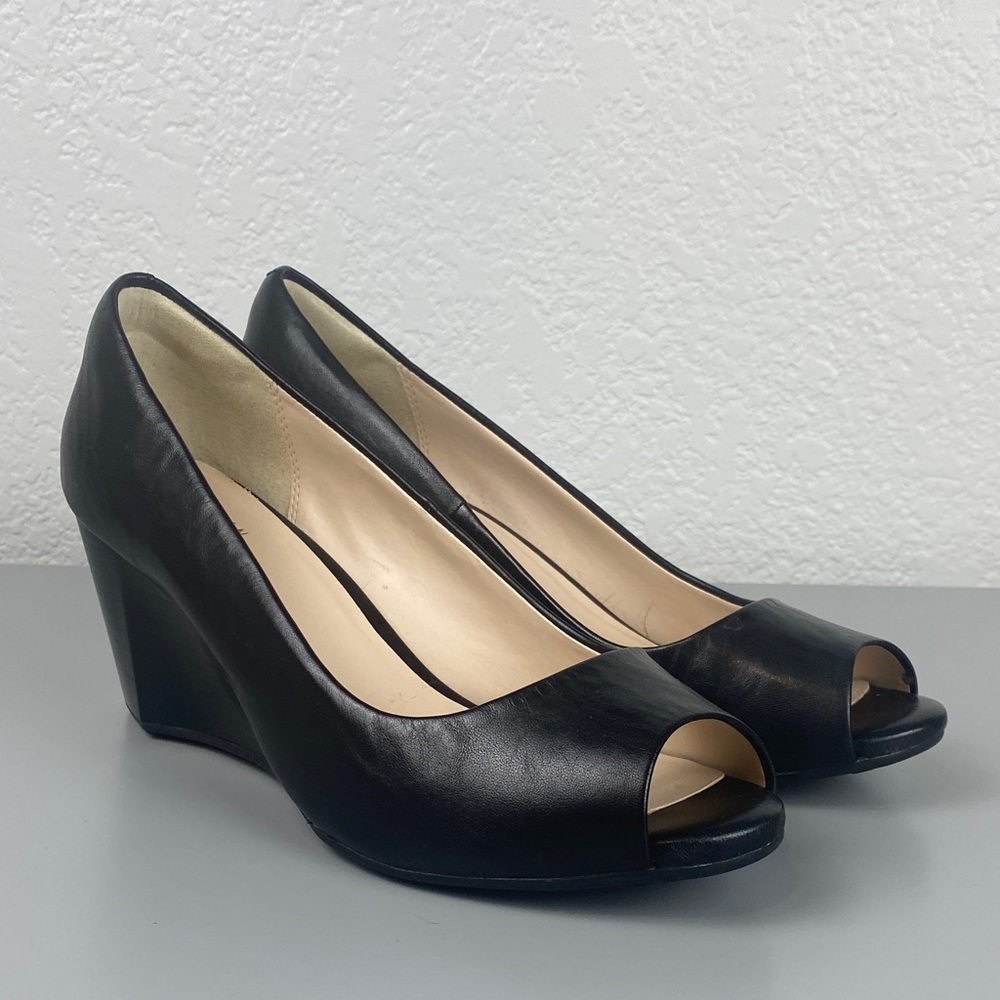 Cole Haan Sadie Open Toe Black Wedge Block Heels Size 8